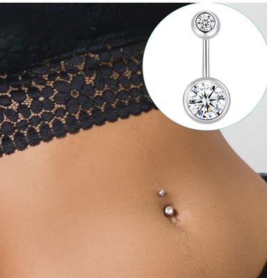 Podwójne Piercingi do Pępka ze Stali Nierdzewnej z Kryształkami Strass Biżuteria do Body Piercingu dla Kobiet Dziewcząt