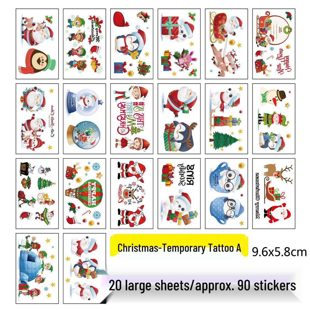 Christmas Santa Reindeer & Penguin Cute Cartoon Tattoo Stickers with English Letters