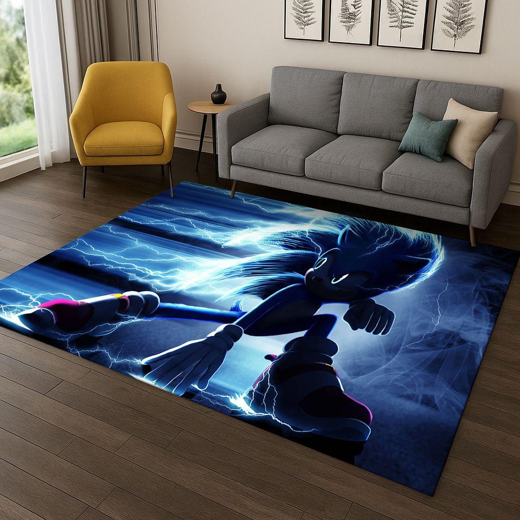 3D S-Sonic Cartoon Game Carpet Rug for Bedroom Living Room Sofa Doormat Home Decor,Kids Play Area Rug Non-slip Christmas Gift