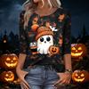 Women's Fashion Casual Three-Quarter Sleeve Halloween Print Neck Top