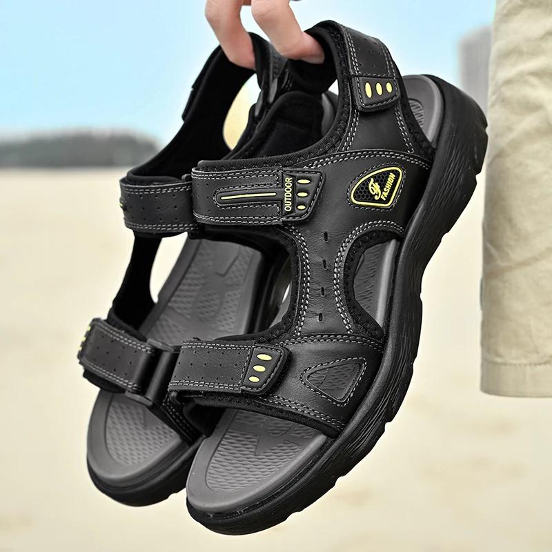 Fashion Summer Men Leather Sandals Classic Casual Shoes Men Outdoor Beach Sandals Roman Summer Men's Water Shoes Size 38-46 Zapatillas