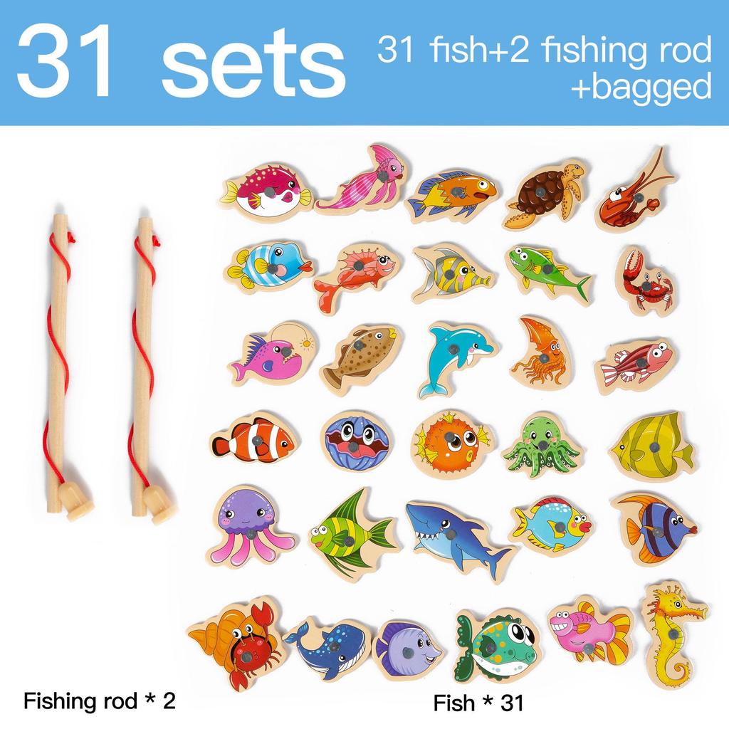 Cross-Border English Version Wooden Fishing Toy for Children's Early Education & Brain Development