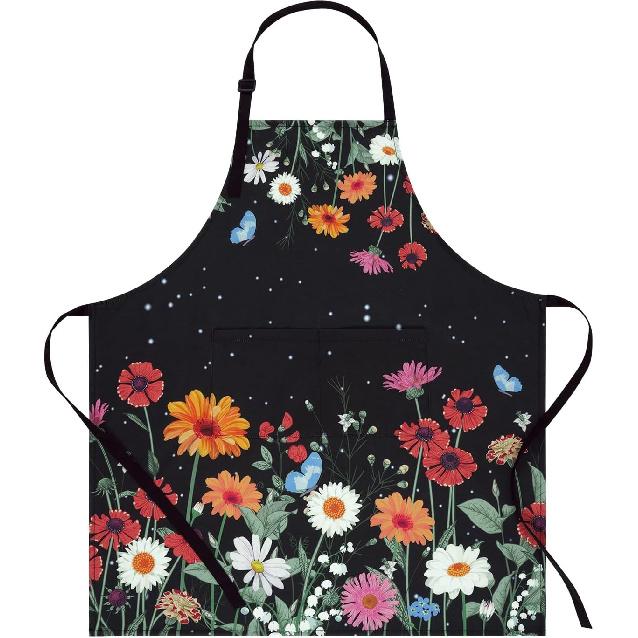 ASPMIZ Floral Apron for Adults, Waterproof Women Apron with 2 Pockets, Flower Cooking Aprons with Adjustable Neck Strap, Kitchen Apron for Washing