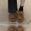 Fashion Women heels brown vintage platform Nubuck Leather Shoes women's Comfortable Lace Up Oxford Loafers Casual College Student Shoe