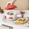 Red Mushroom Handle Bowl with Lid Creative Ceramic Breakfast Fruit Dessert Plate Creative Mushroom Salad Bowl Spoon Cutlery New