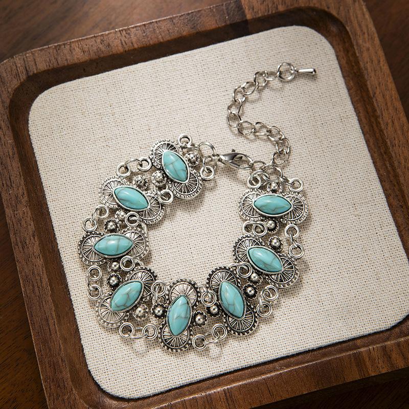 Retro Turquoise Bracelet Ethnic Style Jewelry Women's Light Luxury Style Bracelet