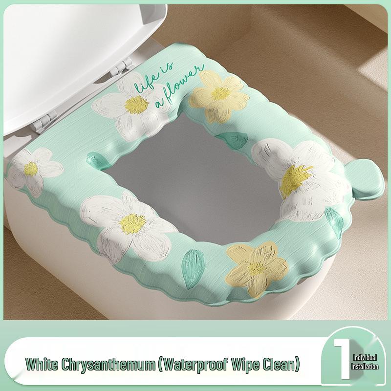 Four-Season Waterproof Toilet Seat Cushion with Lid and Thickened Pattern Cover