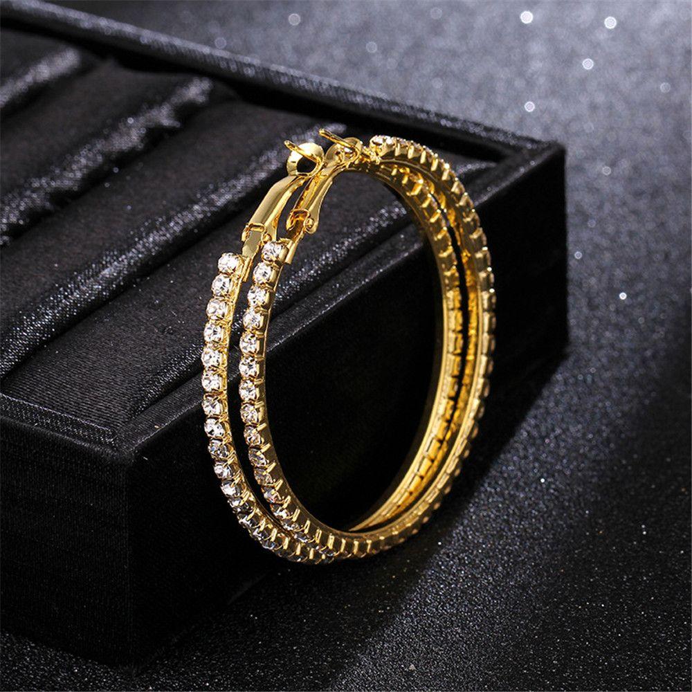 Shiny Big Rhinestone Silver Gold Crystal Hoop Earrings Dangle Jewelry Ear Stud Drop Earrings