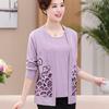 2PCS Spring/SummerAutumn Women's Knitted Cardigan Sweater + Short Sleeve Knitted T-Shirt Two Piece Set Plus Size Open-front Knitted Jacket