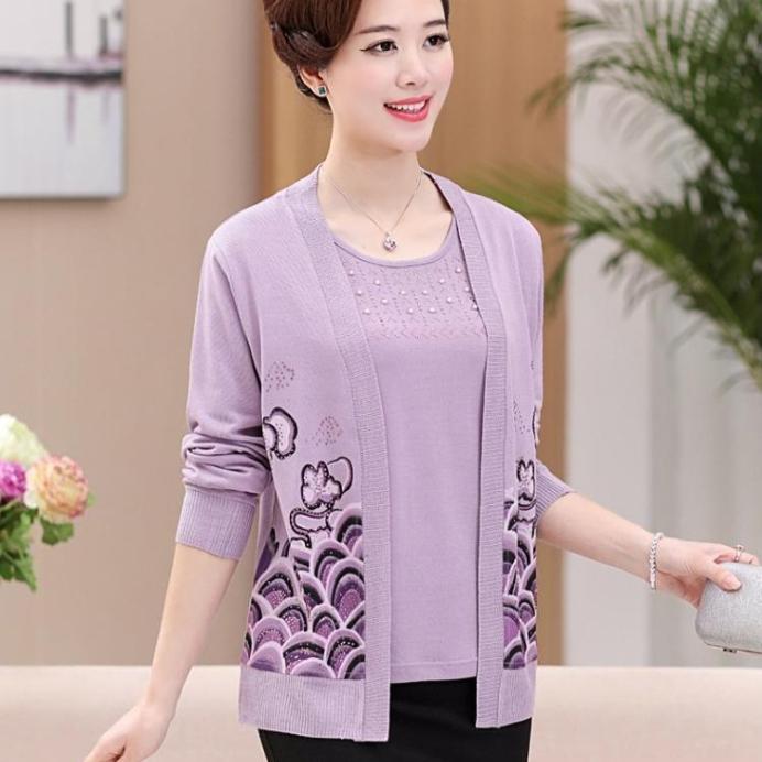 2PCS Spring/SummerAutumn Women's Knitted Cardigan Sweater + Short Sleeve Knitted T-Shirt Two Piece Set Plus Size Open-front Knitted Jacket