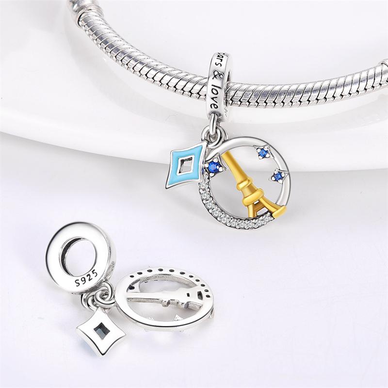 Original Copper Charms Luxury Earth Paris Eiffel Tower Pendant Beads Fit Bracelet Diy Women Making Delicate Gift
