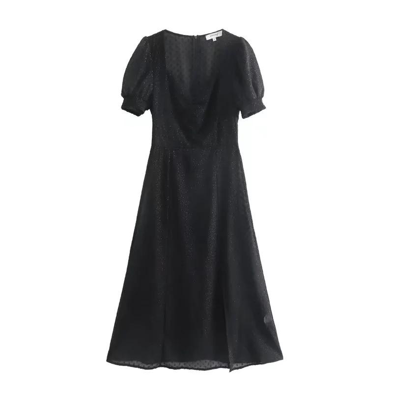 

Весна 2025 Женское европейское и американское платье для чая с разрезом и коротким рукавом Medium чёрный