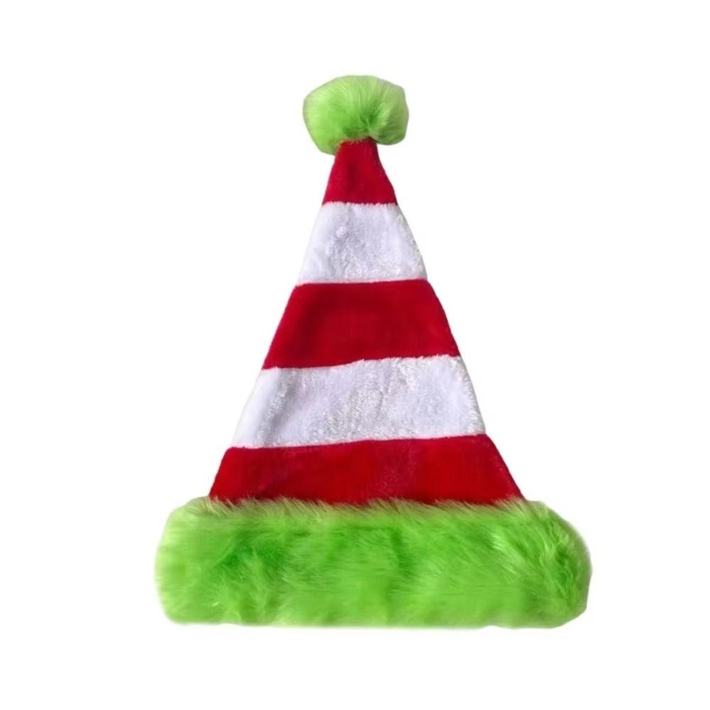 Splicing Plush Santa Caps Green Edged New Year Festive Hat For Family Christmas Hat  Woman and Man