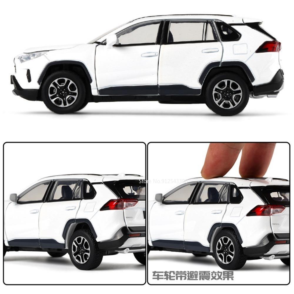1/32 skala støpt legering Toyota RAV4 Lekebil, Forhjulsbil med lys og lyd, Døråpning til gave til barn, Bursdagsgave for barn