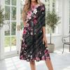 Women’s Floral Print Midi Dress with Crew Neck Three Quarter Sleeves Soft Fabric Casual A Line Fit for Daily Wear