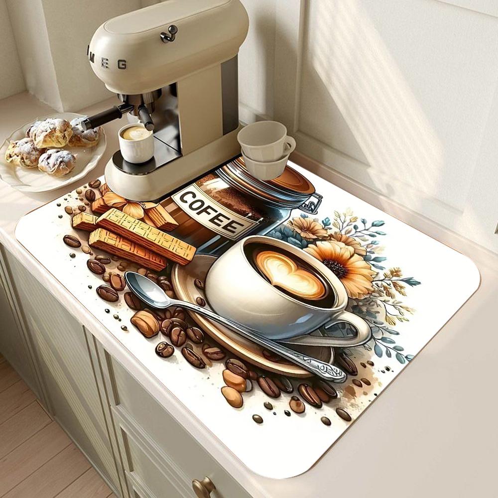 Coffee Cup Drying Mat Non-slip Absorbent Mat Diatoms Tableware Kitchen Counter Drain Mat Coffee Bar Drain Mat