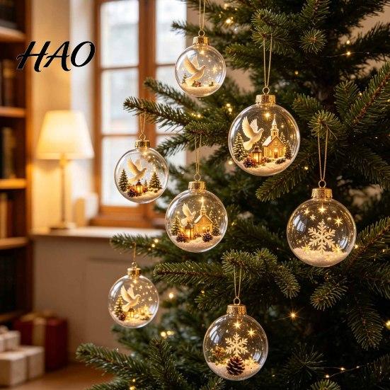 Warm Light Seasonal Ornaments Glowing Clear Christmas Ball Ornament, Up Story Decoration with LED Unique Holiday Souvenirs Light, Mini Scene Xmas Tree