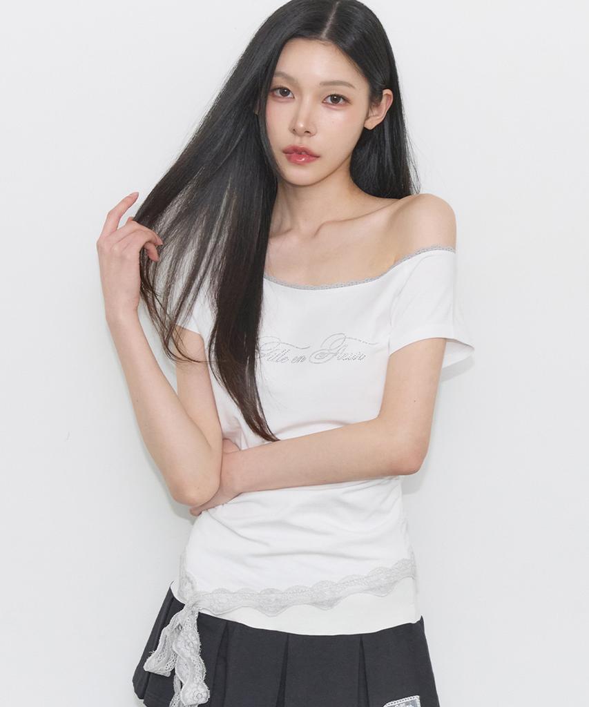 ILLIGO Lace One-Shoulder Shirred Top White