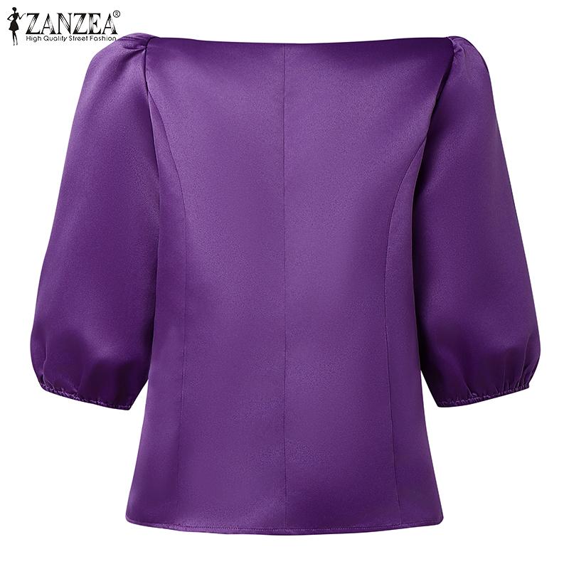 ZANZEA Women Casual Off Shoulder 3/4 Sleeve Satin Blouse
