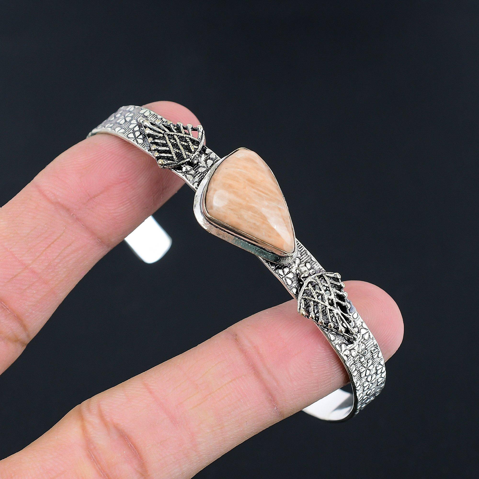 

Natural Orange Aventurine Sterling Silver Anniversary Wife Boho Bangle Bracelet Adjustable