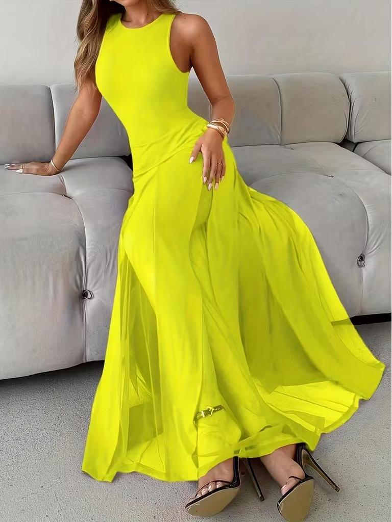 Elegante Zomer Mouwloze Doorzichtige Split Zoom Lange Jurk voor Dames