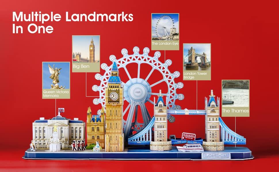 Cubic Fan 3D Puzzle Craft Kit, London (with LED), L532h, No Glue or Tools Required