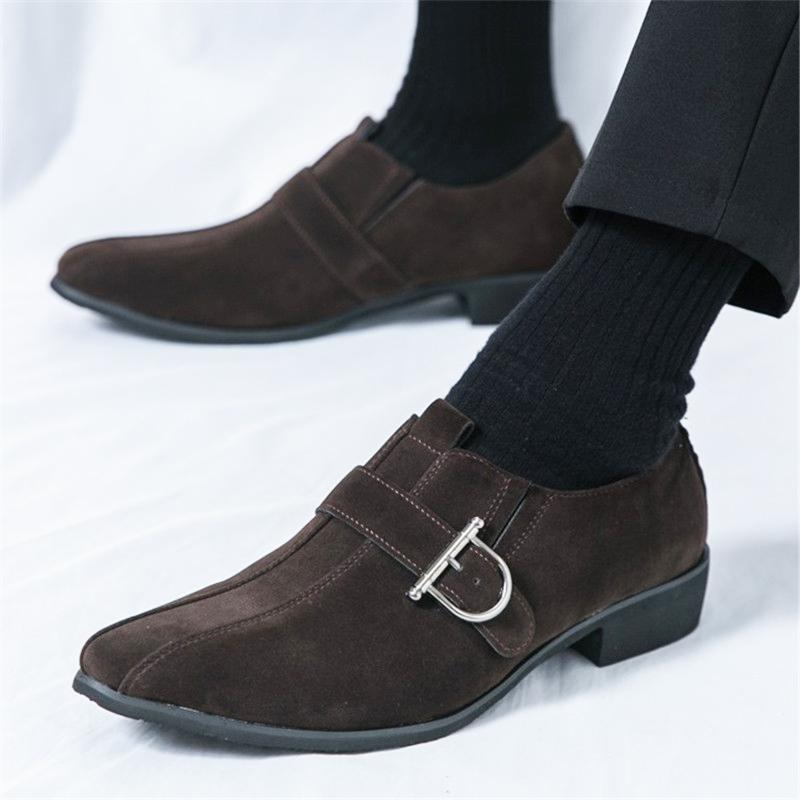 Fashion New Men's Pointed Faux Suede Leather Shoes Designer Monk Strap Loafers Formal Wedding Prom Dress Homecoming Footwear