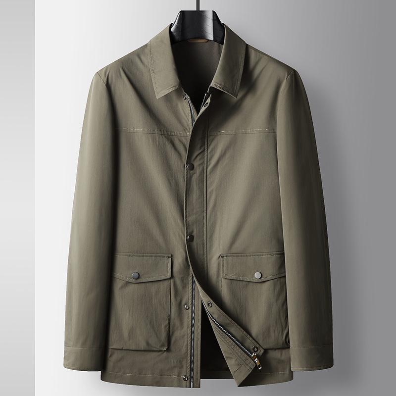 

Spring and Autumn Lapel Hunting Version Business Top Middle-aged and Young Light Luxury Casual Zipper Jacket Tide 195 зелений