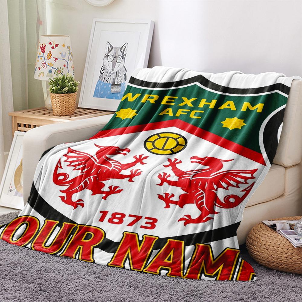 1PC Custom Name Wrexham AFC Patterned Flannel Blanket Suitable For All Seasons for Home Decor Warmth and Comfort Gifts Holiday Present