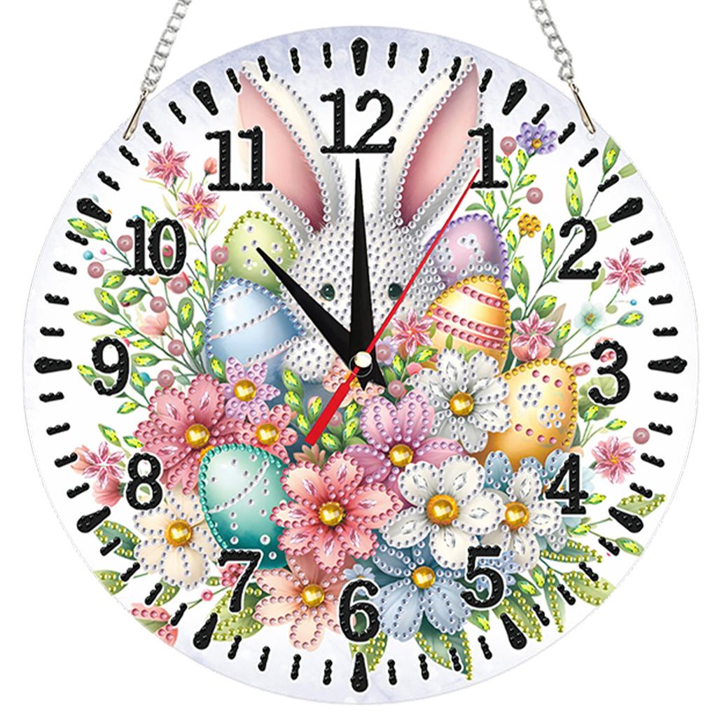 2D Flat DIY Acrylic Diamond Painting Clock Pendant with Clocks Function Diamond Art Clock Kits 9.65x9.65inch for Home Decoration