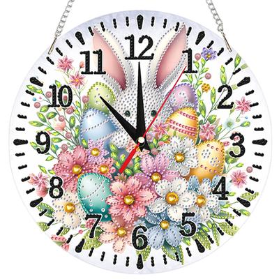 2D Flat DIY Acrylic Diamond Painting Clock Pendant with Clocks Function Diamond Art Clock Kits 9.65x9.65inch for Home Decoration