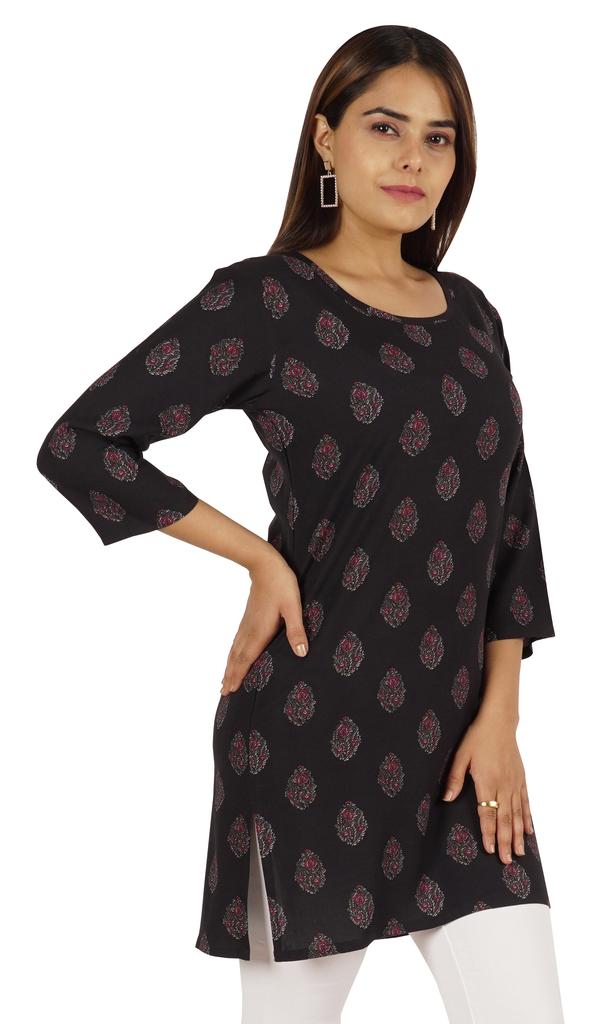 Moomaya Womens Tops Rayon Block Print Tunic 3 4th Sleeve Tunic Summer Blouse