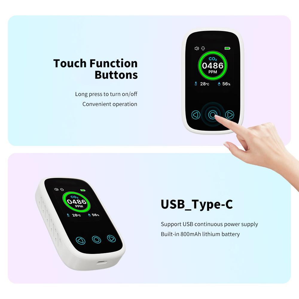 Home and Outdoor Portable LCD Digital Carbon Dioxide Detector Mini 3 in 1 Air Quality Tester Multifunction CO2 Gas Thermometer Hygrometer Touch Sensor