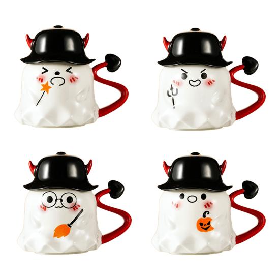 Halloween Coffee Mug Ghost Wearing Hat Shape Ceramic Cup Dishwasher Safe Festive Mug Seasonal Decoration Gift