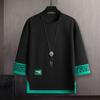 O-Neck 3/4 Sleeve Men Tops Letter Print Elastic Sweat Absorbing Breathable Hip Hop Style Fake Two Pieces T-shirt Streetwear
