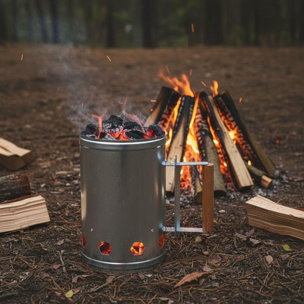 Stainless Steel BBQ Carbon Barrel With Handle Charcoal Bucket Yard