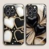 Stylish Black White Heart with Pearls Tempered Glass Phone Case for IPhone 17 16 Pro Max 15 14 13 12 Mini 11 X XS 7 8 Plus Cover