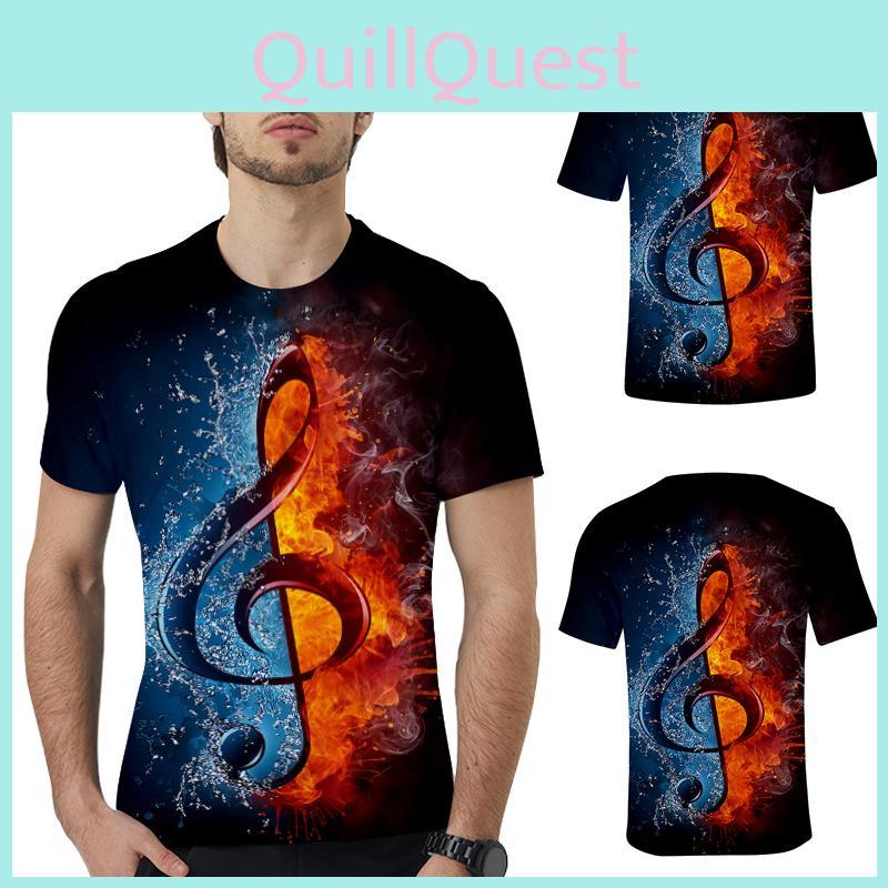 Stylish Mens Ice Fire Music Note 3d Printed Short-sleeved O-neck Casual Tee