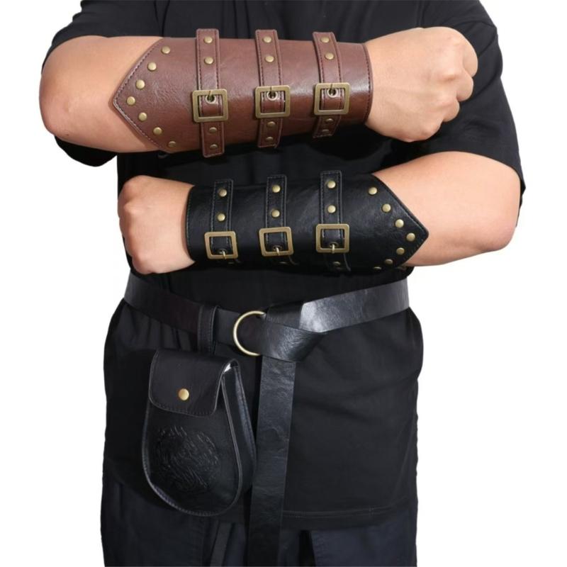 Halloween Medieval Leather Waist Belt Medieval Arm Bracer Medieval Waist Pack for Men Halloween Dress up