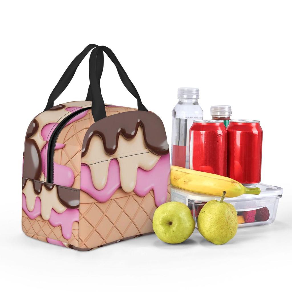 Strawberry Ice Cream Insulated Lunch Bag for Women Kids Portable Food Boxes Thermal Lunch Box Tote
