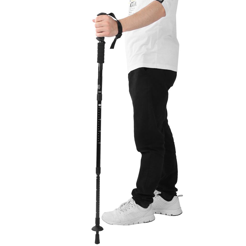 Outdoor Travel Four Section Straight Handled Trekking Pole Hiking Mountaineering Walking Stick(Black )