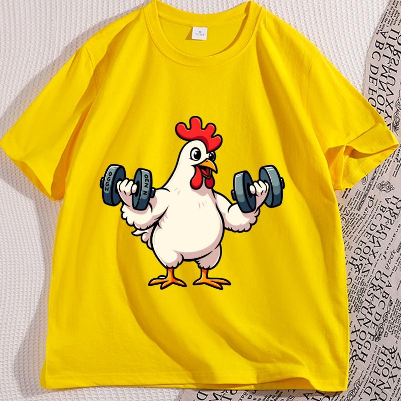 Chicken Workout Tshirt Cotton Casual Funny T Shirt Men Bodybuilding Tees Crewneck Short Sleeve Tshirt Breathable Streetwear