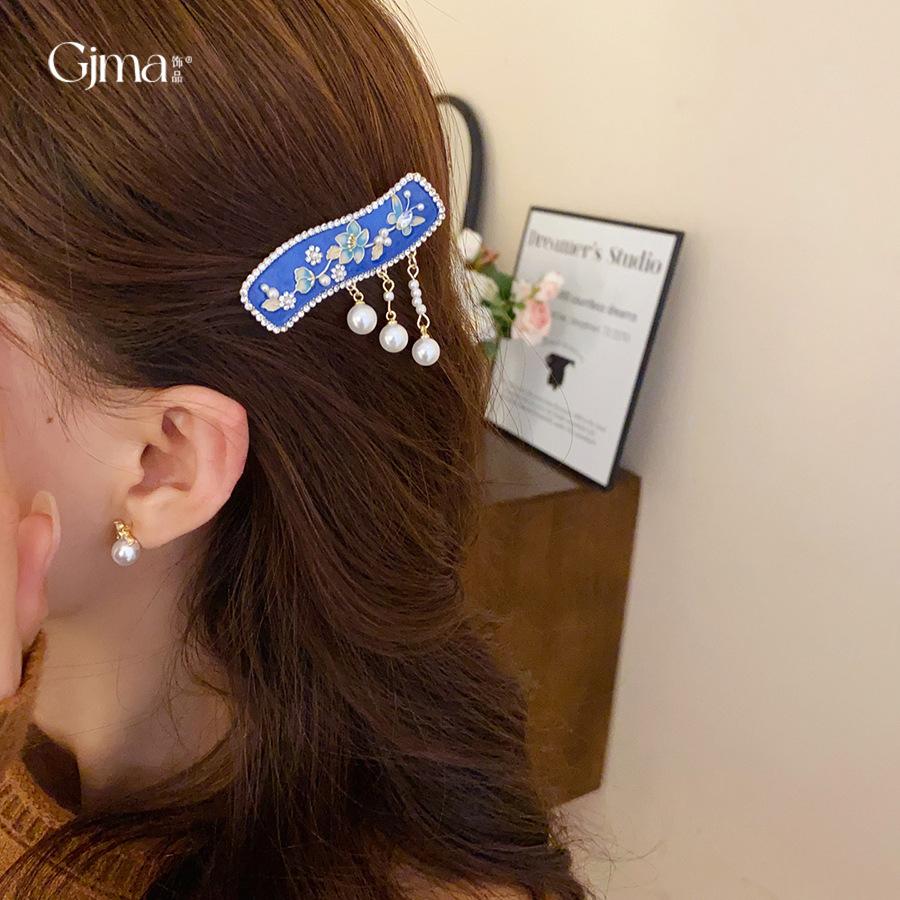 Diamond dripping oil flower butterfly pearl fringed clip hairpin exquisite hairpin headgear design sense niche