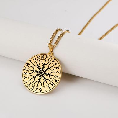 Edelstahl Goldton Vegvisir Wikinger Halskette mit Weizenkette Nordische Wikinger Halskette Herren