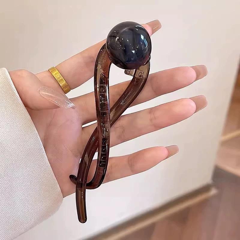 New Twist Hair Clip Plastic Acrylic Bead Imitation Pearl Hairpin Twisted Design Women Simple Hair Accessories