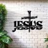 Divine Savior & Devout Hands Iron Wall Ornament - 'I Am the Way' Cross Adornment, Sturdy Metal, Ideal Christian Home Gift, Outdoor Spiritual Décor