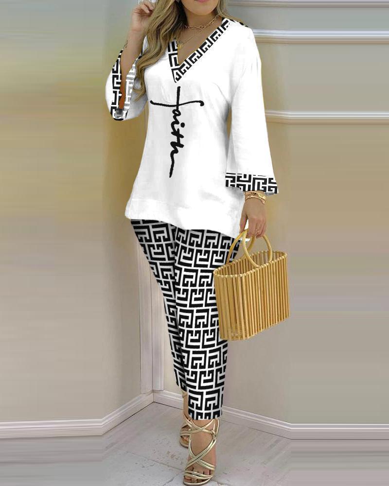 2023 Spring Women's European & American V-Neck Long-Sleeve Fashion Set