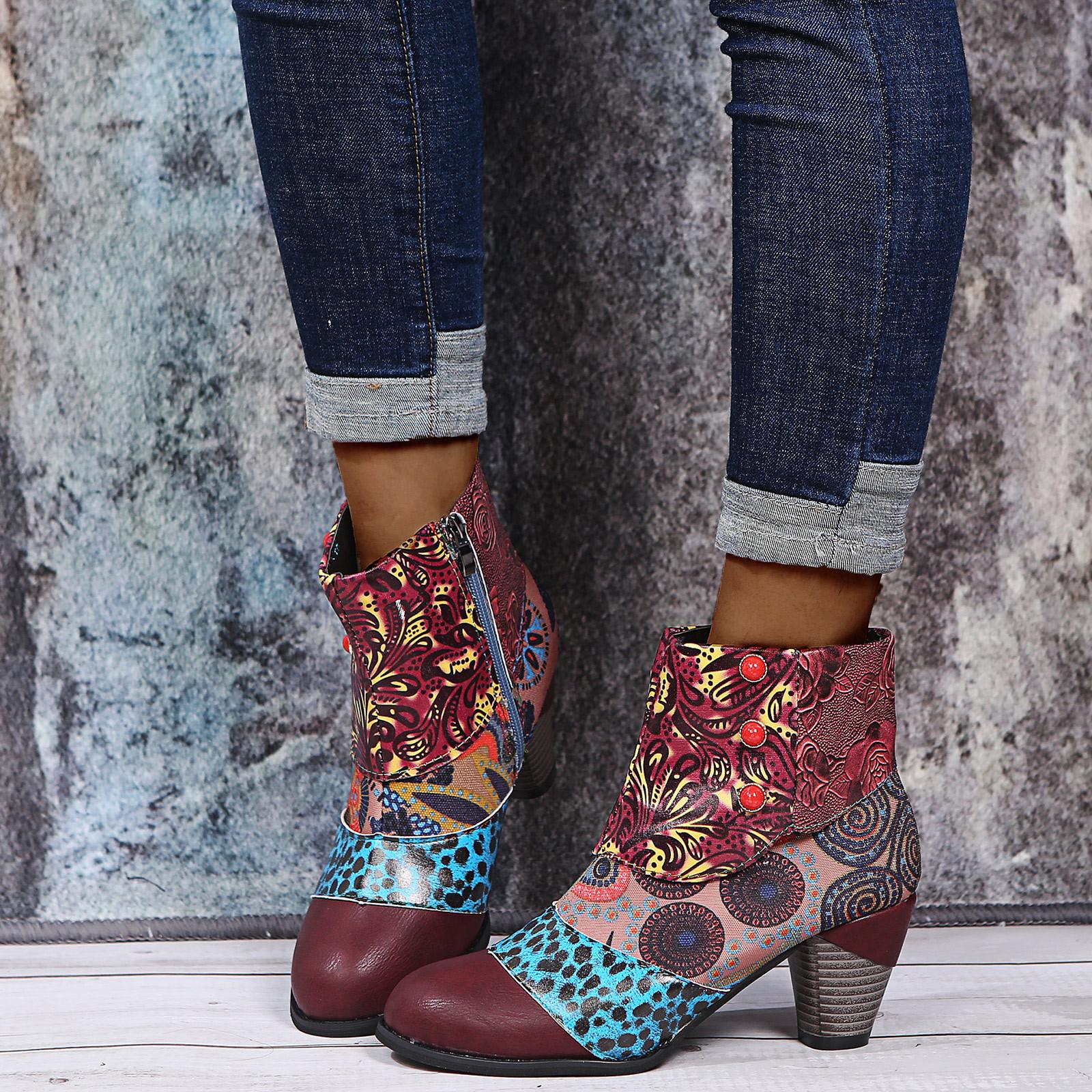 

Сапоги Женская обувь Короткие сапоги с принтом Зимние и осенние ботинки 43 фиолетовый