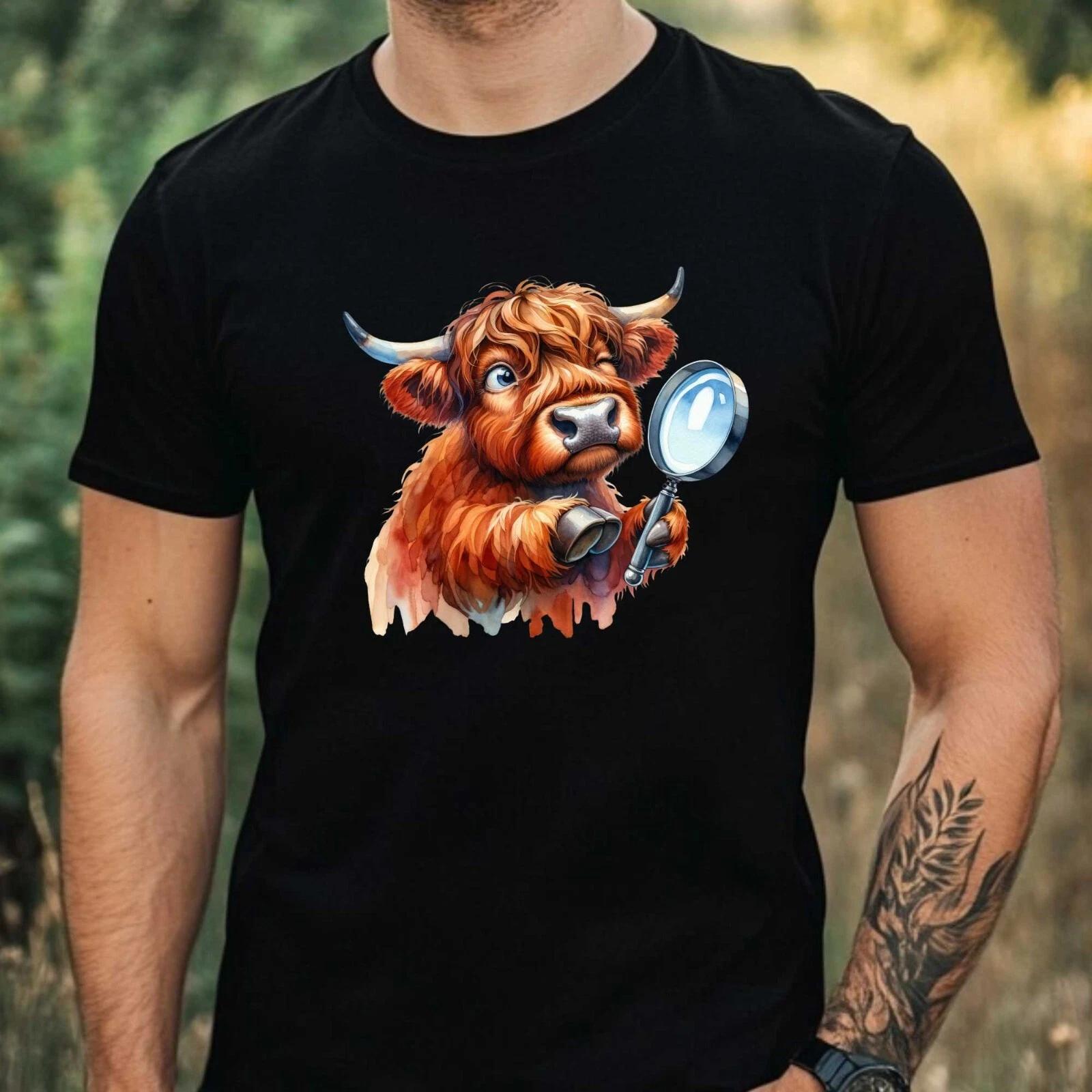 T-Shirt Herren Lustige Hochlandkuh Motiv Baumwolle Größe XS bis 5XL XXXL