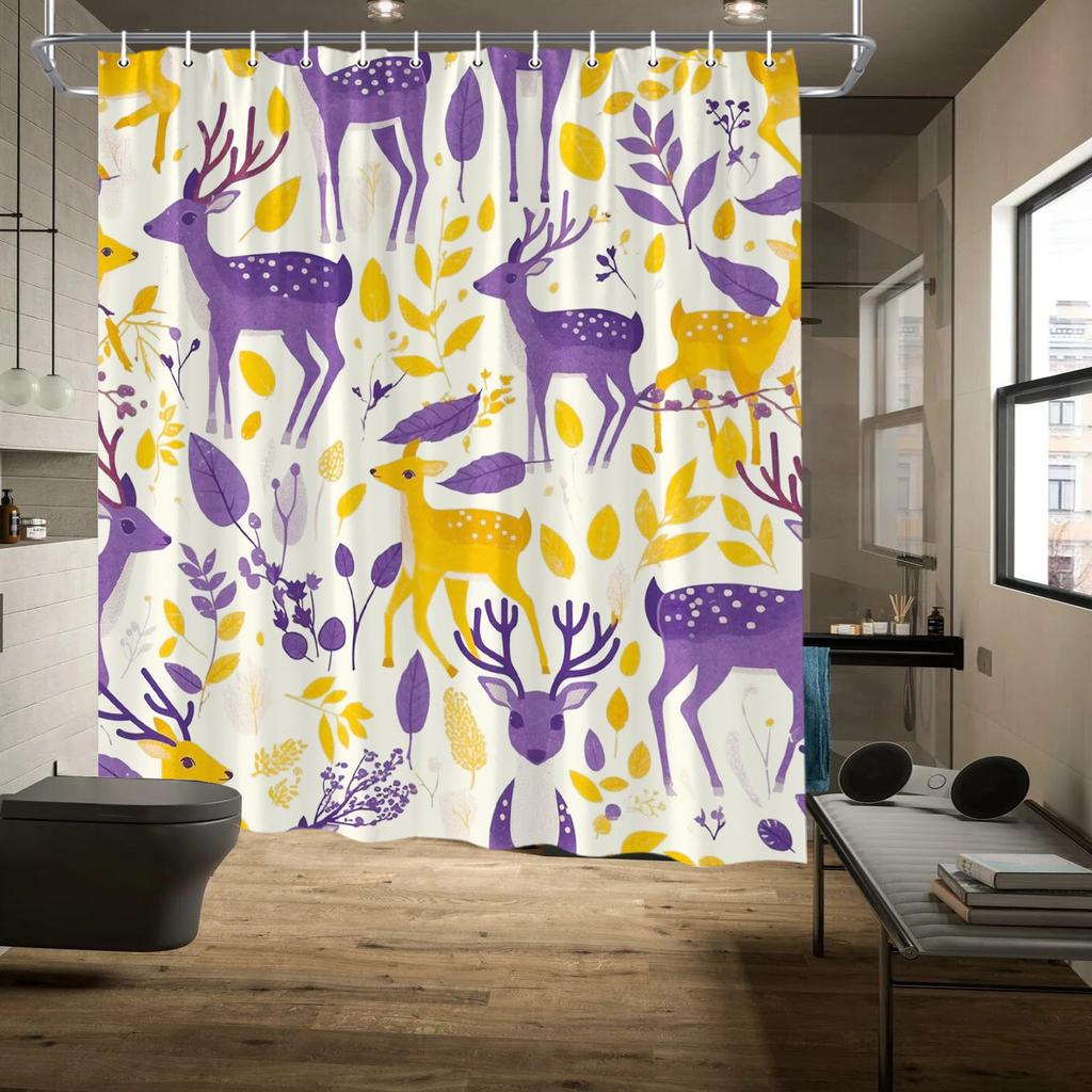 Geometric Deer Shower Curtain - 70.8x70.8", Polyester, Machine Washable, Fade Resistant,Includes Hooks,All-Season Bathroom Decor